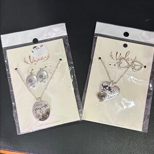 Silver Heart Necklace and Earring Set
